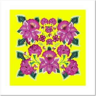 Hot pink tehuana oaxaca flowers and leaves embroidery rosa mexicano mexican tablecloth Posters and Art